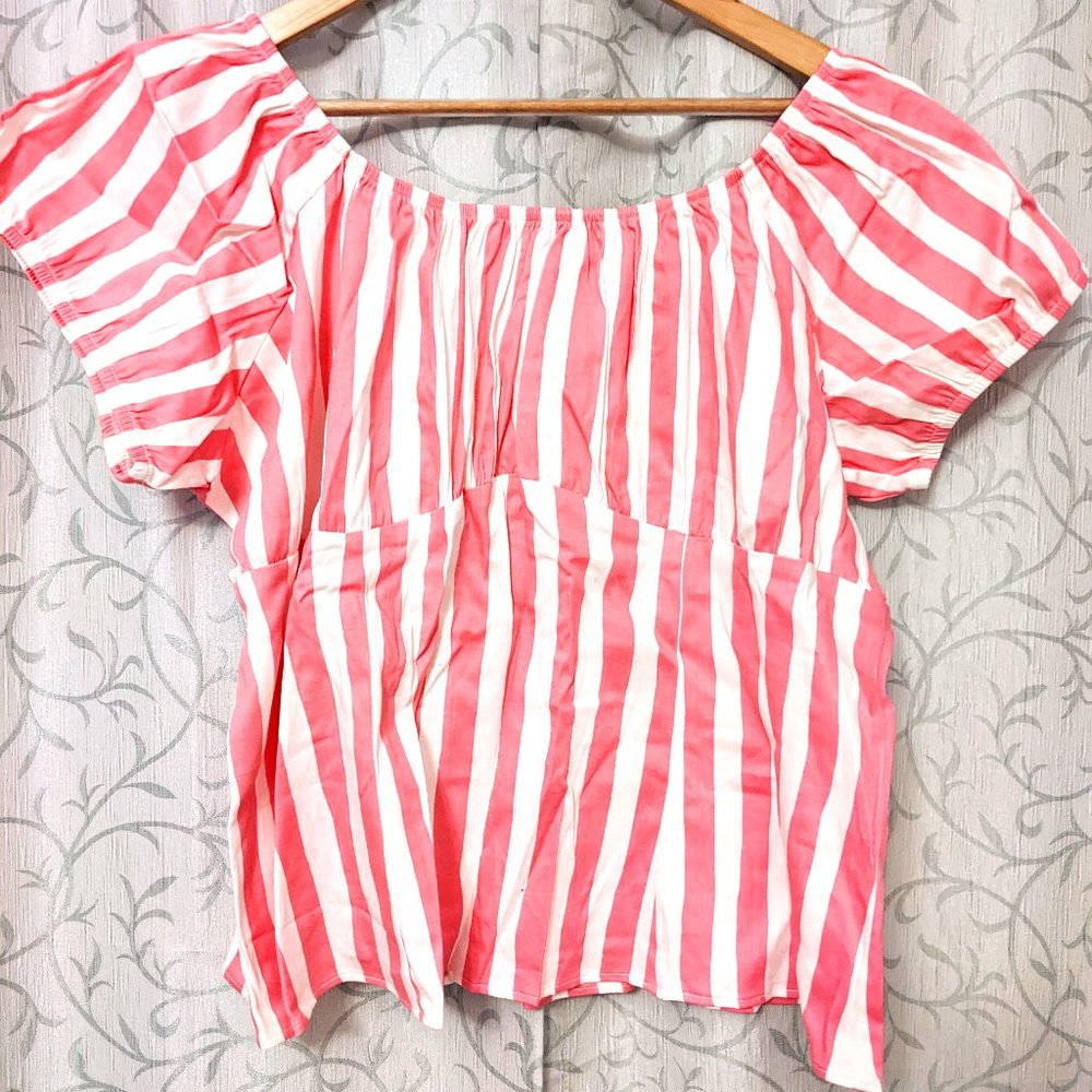 COPY - Pinup Couture Pink White Striped Peasant Top 4x Pinup Girl Clothing EUC